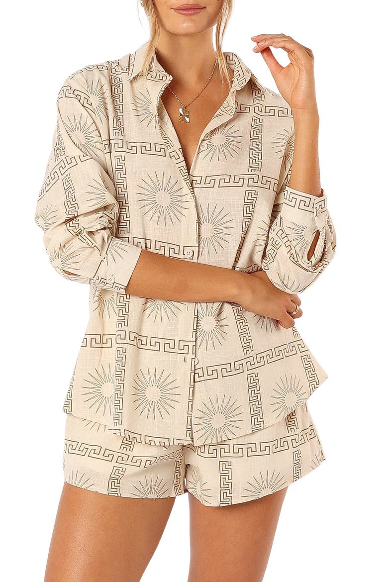 Penny Geo Print Top & Shorts, Main, color, BEIGE PRINT