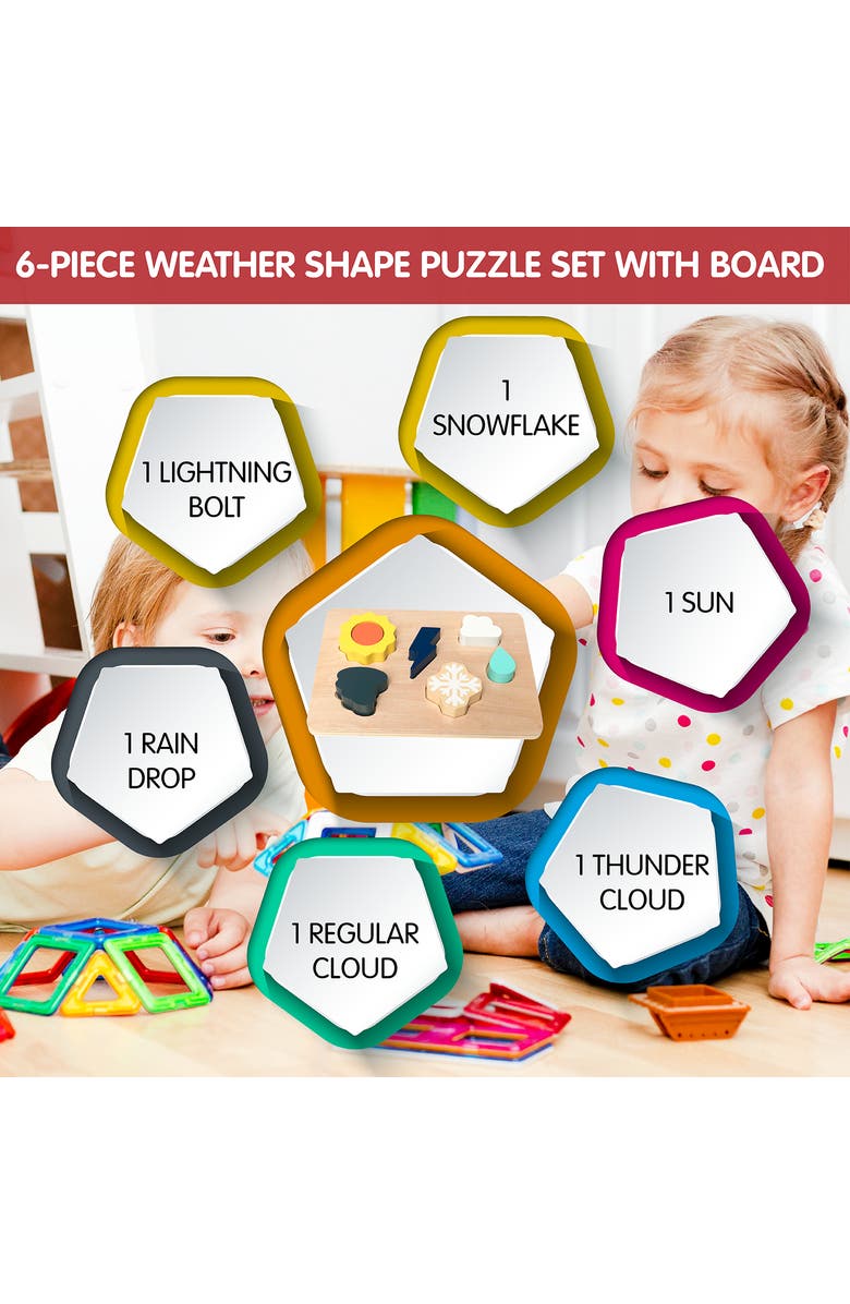 Leo & Friends Weather Shape Puzzle Kit with 6 Weather Wooden Pieces and 1 Board, Alternate, color, Purple