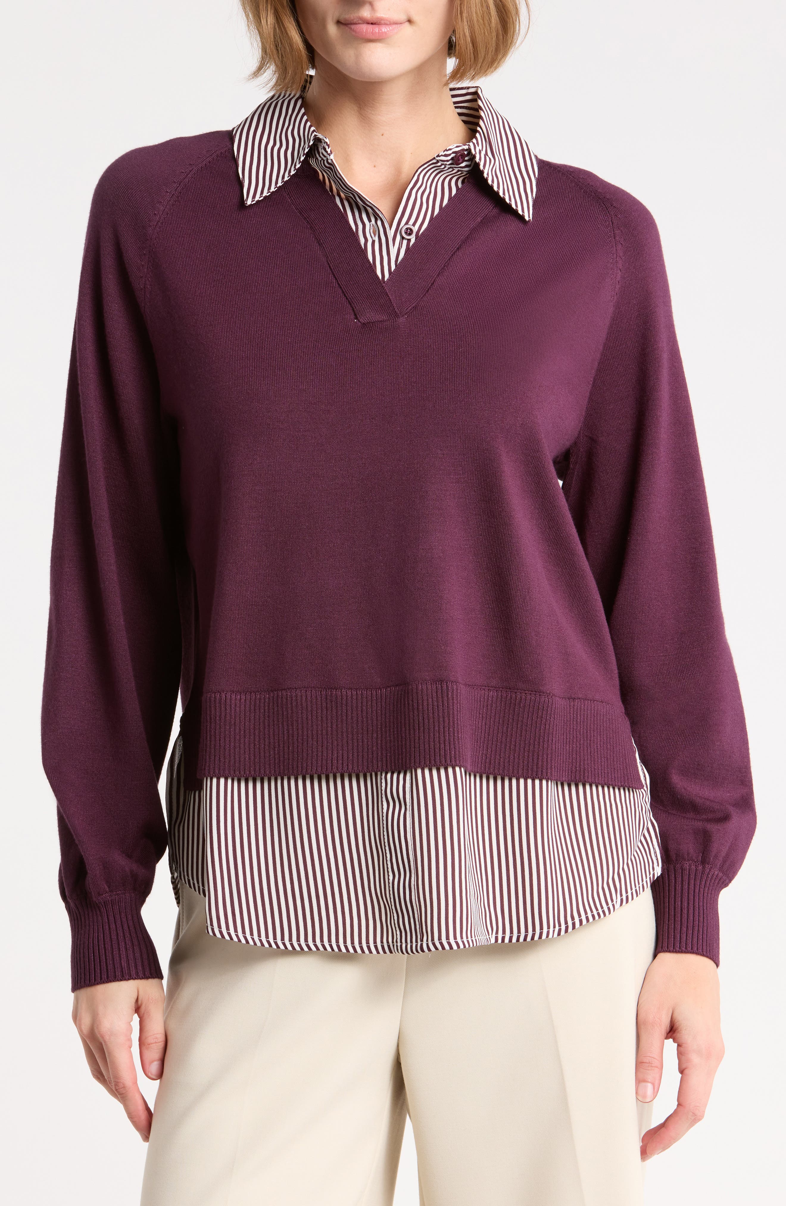 PLUM W/PLUM/IVORY SMALL STRIPE