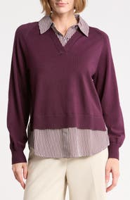Adrianna Papell V-Neck Twofer Sweater