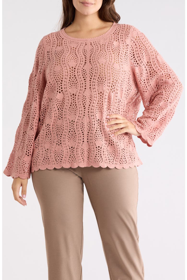 Long Sleeve Pointelle Sweater, Main, color, MELLOW ROSE