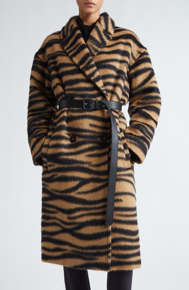 Max Mara Studio Vidim Tiger Jacquard Wool & Alpaca Jacquard Coat, Main, color,