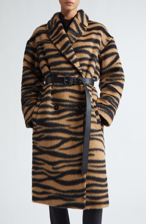 Max Mara Studio Vidim Tiger Jacquard Wool & Alpaca Jacquard Coat in Camel Jacquard 