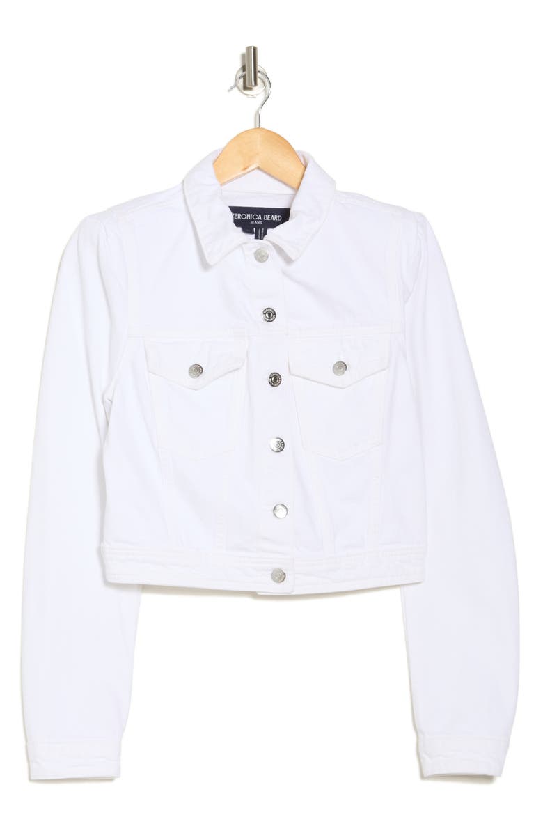 Veronica Beard Hartford Strong Shoulder Crop Denim Jacket, Alternate, color, White