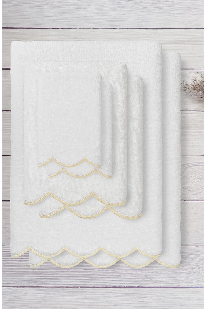 Adornia Scallop 6-Piece Towel Set, Alternate, color, WHITE/ BEIGE
