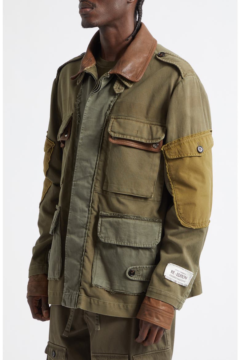 Leather Trim Cotton Jacket, Alternate, color, MARRONE SCURO