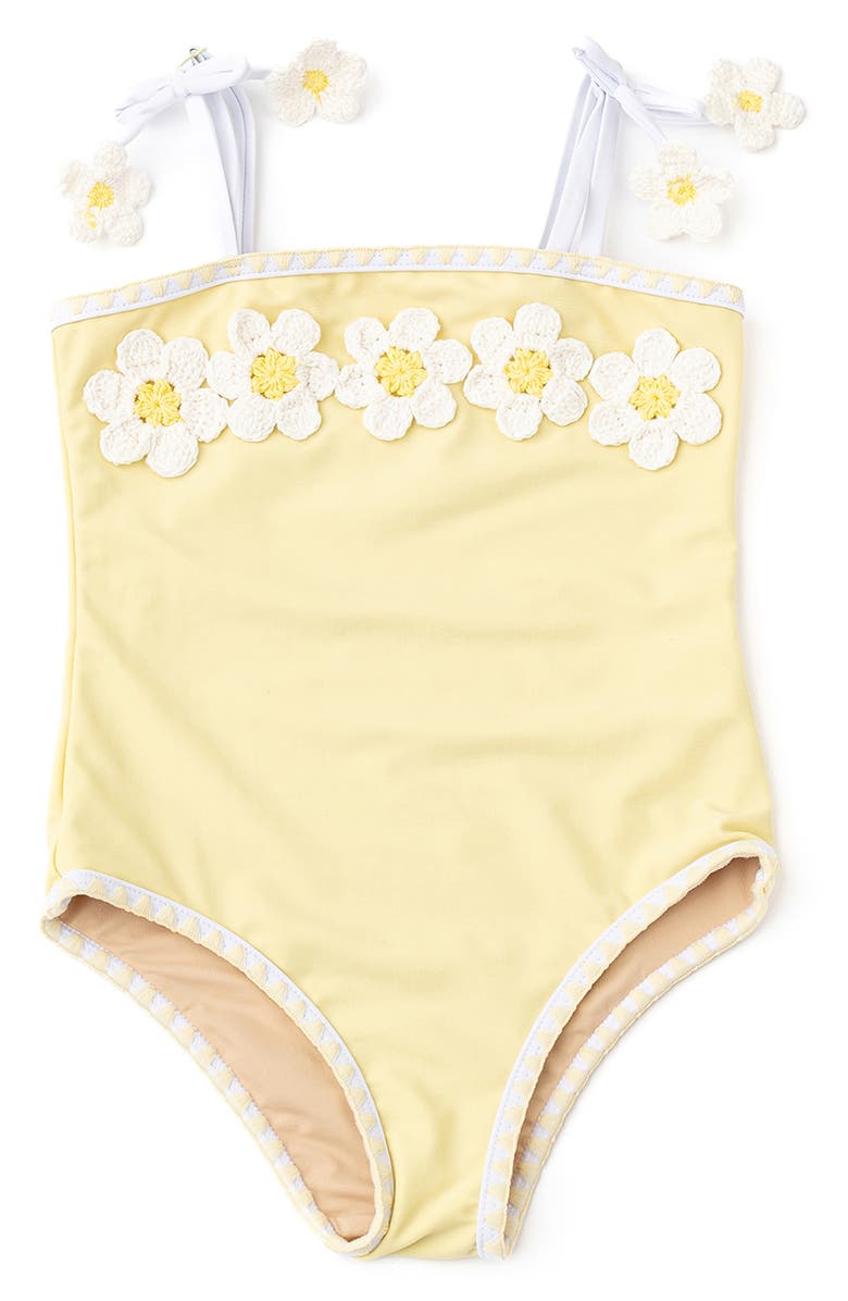 Shade Critters Kids' Embroidered Crochet Floral One-Piece Swimsuit, Main, color, Yellow