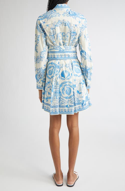 Versace Underwater Barocco Long Sleeve Cotton Poplin Shirtdress In Blue