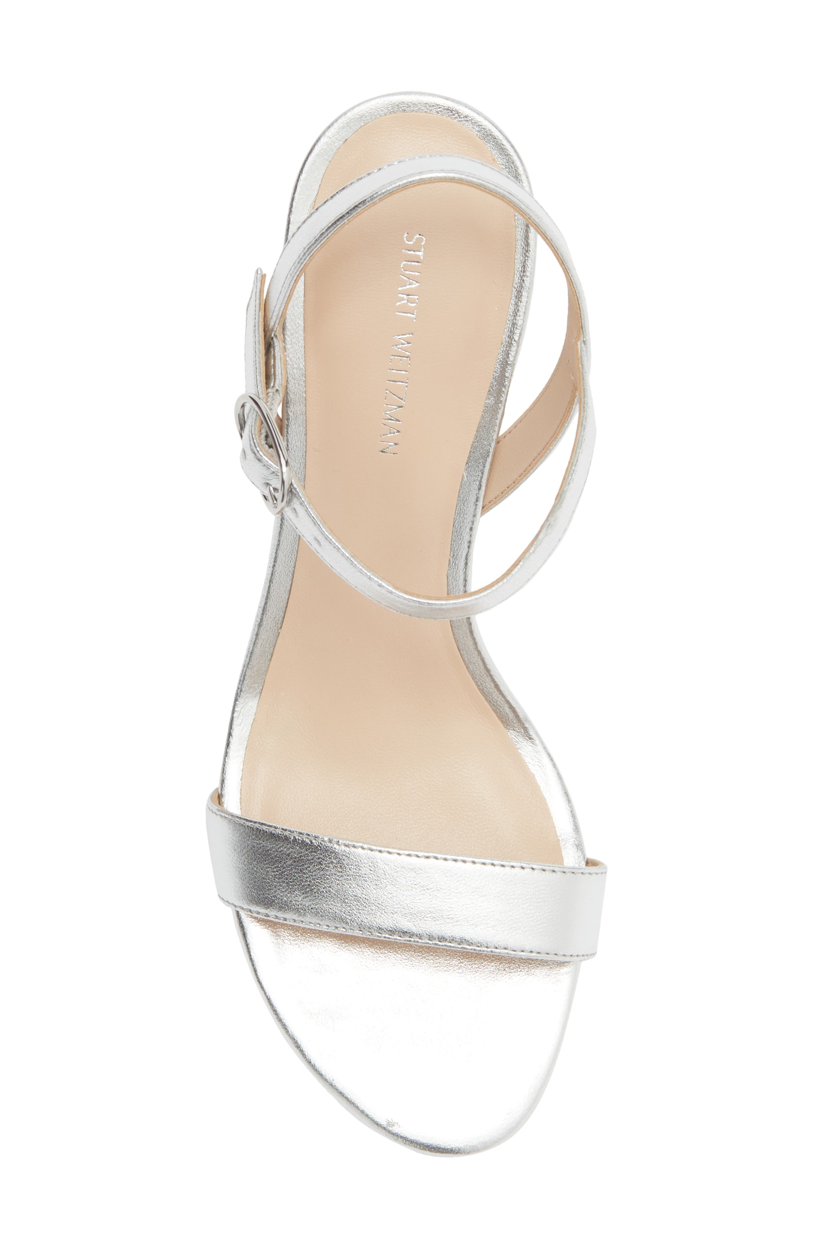 Stuart Weitzman Dancer 75 Block Heel Sandal, Alternate, color, Silver