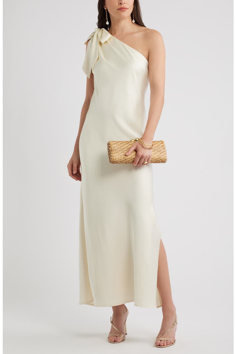 Bow One-Shoulder Maxi Dress, Alternate, color, IVORY