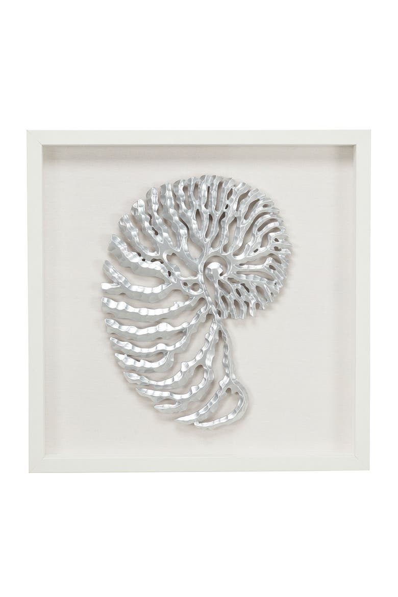 WILLOW ROW Large Coastal Metallic White Shell Shadow Box Wall Decor, 23 ...