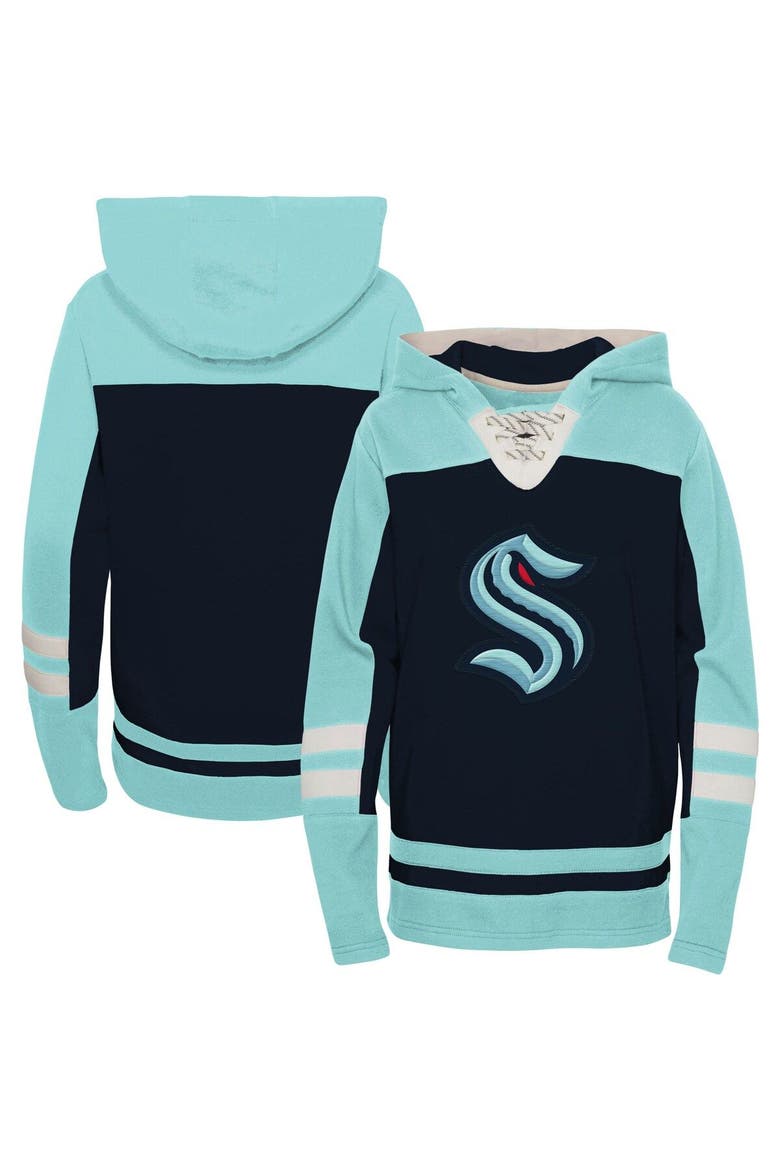 Youth Deep Sea Blue Seattle Kraken Ageless Revisited Home Lace-Up Pullover Hoodie, Alternate, color, Navy