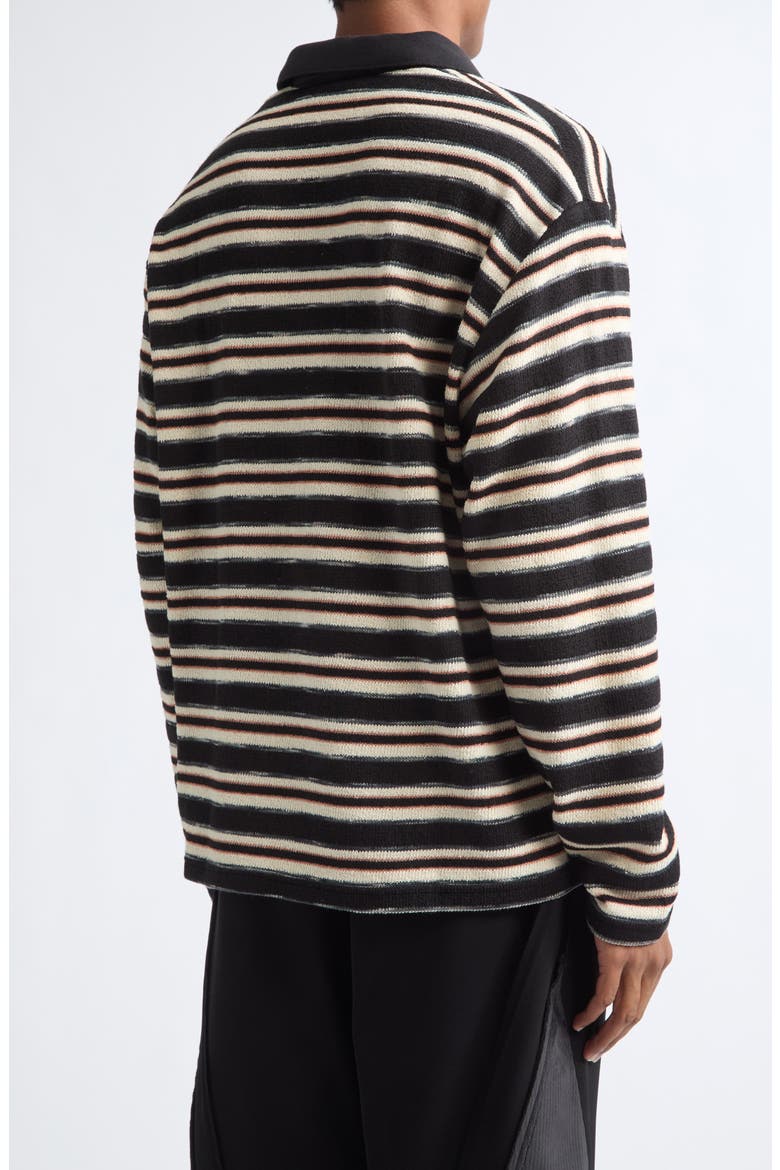 Striped Long Sleeve Polo, Alternate, color, BLACK