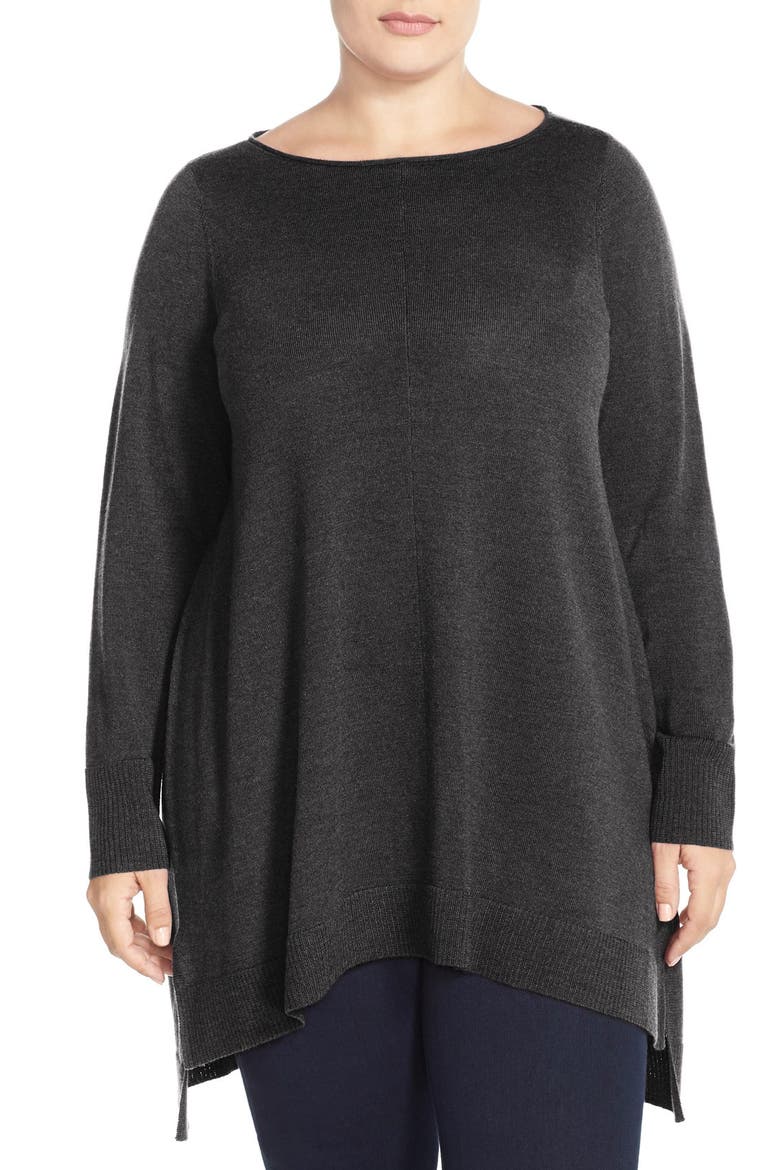 Ballet Neck Merino Jersey Layering Tunic Dress, Main, color, CHARCOAL