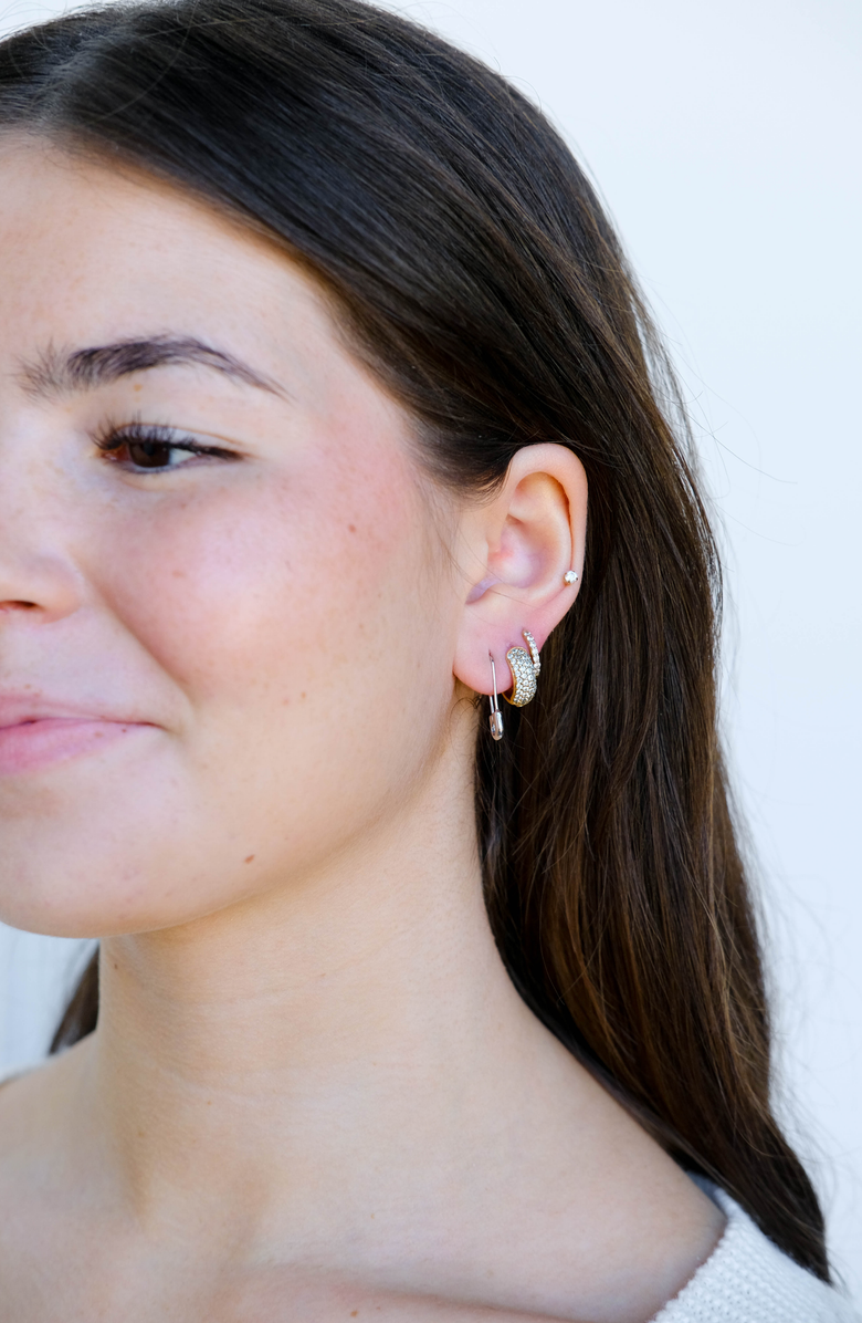 Nickel & Suede Safety Pin Threader Earrings, Alternate, color, Silver