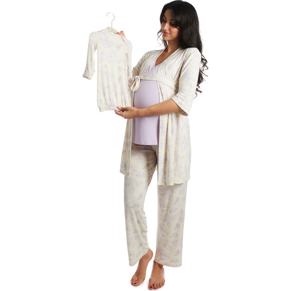Everly Grey Analise During & After 5-piece Maternity/nursing Sleep Set For Mom & Baby In Gray