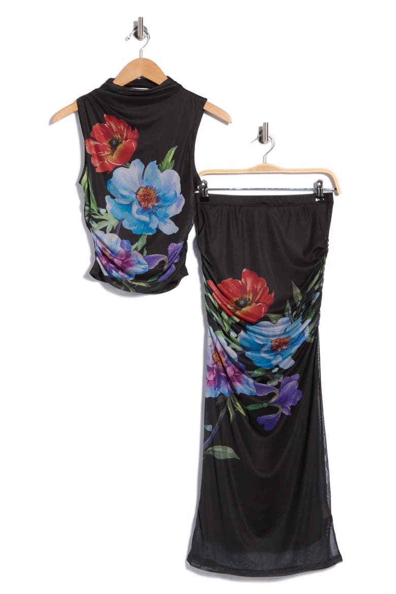 Funnel Neck Sleeveless Top and Maxi Skirt 2-Piece Set, Main, color, BLACK COMBO