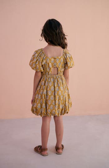 Kids' Floral Cotton Bubble Hem Cutout Dress