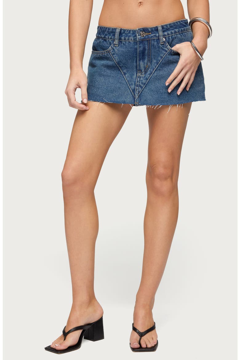 Get Stitched Low Rise Denim Miniskort, Main, color, BLUE-WASHED