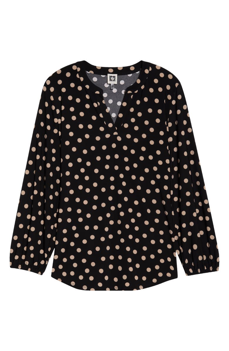 AK ANNE KLEIN Polka Dot Split Neck Top, Main, color, Anne Black/ Latte