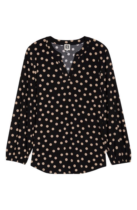 Polka Dot Split Neck Top (Plus)