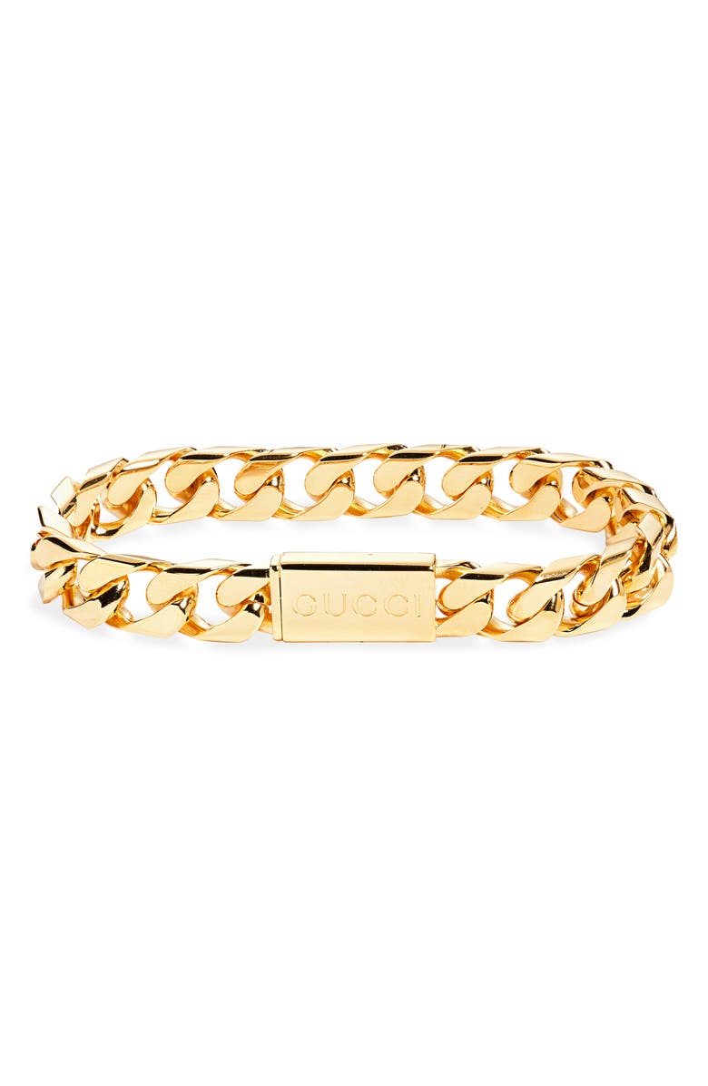 Gucci Script Logo Tag Curb Chain Bracelet, Main, color, 