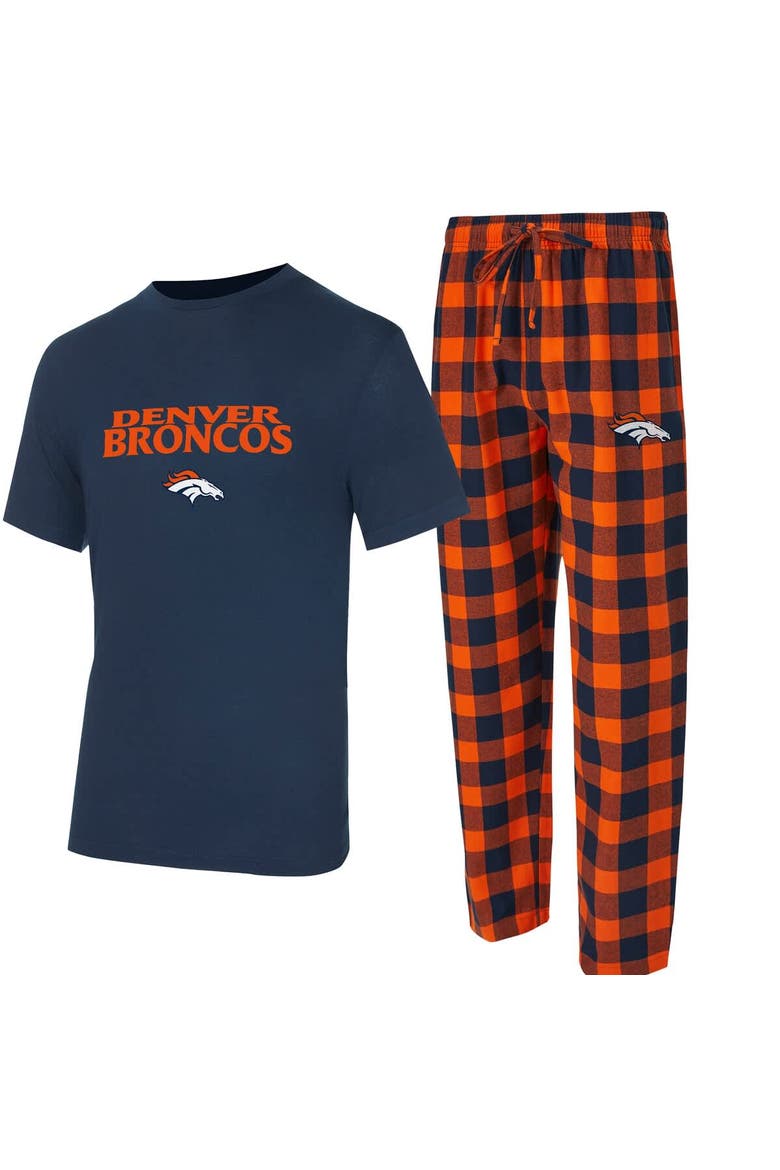 Men's Concepts Sport Navy/Orange Denver Broncos Avondale T-Shirt & Flannel Pants Set, Main, color, Navy