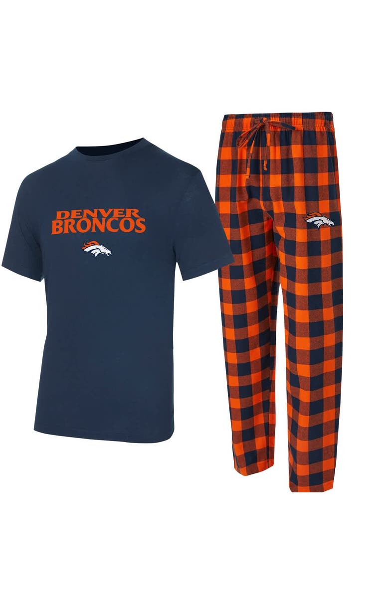 CONCEPTS SPORT Men's Concepts Sport Navy/Orange Denver Broncos Avondale T-Shirt & Flannel Pants Set, Main, color, Navy