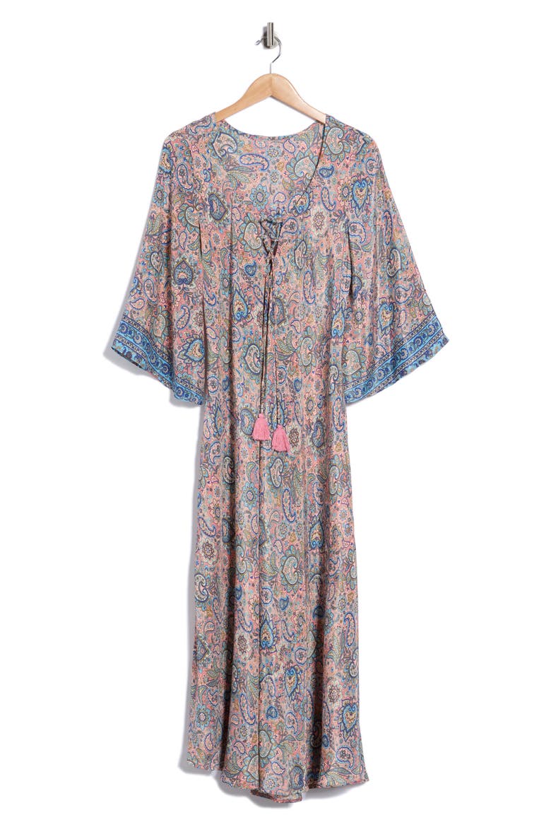 Three Quarter Sleeve Maxi Dress, Alternate, color, LIGHT PINK/ ROYAL BLUE