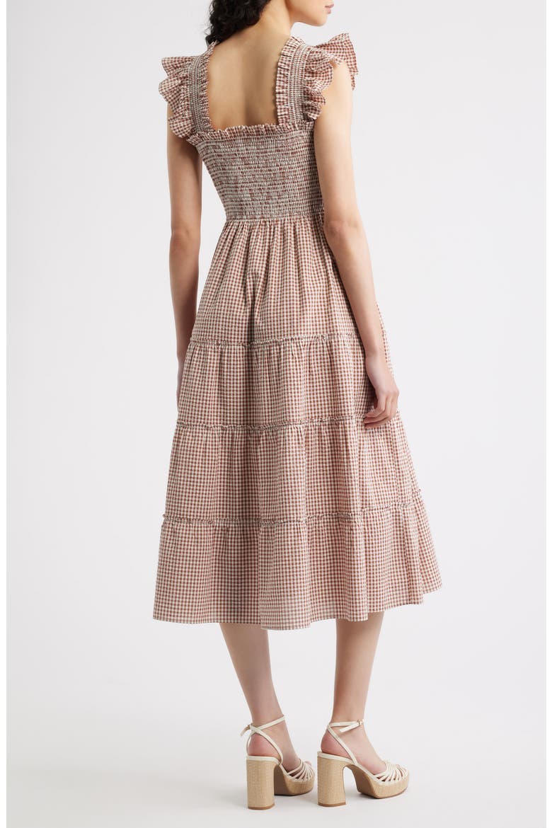 The Ellie Smocked Waist Midi Dress, Alternate, color, RUST GINGHAM