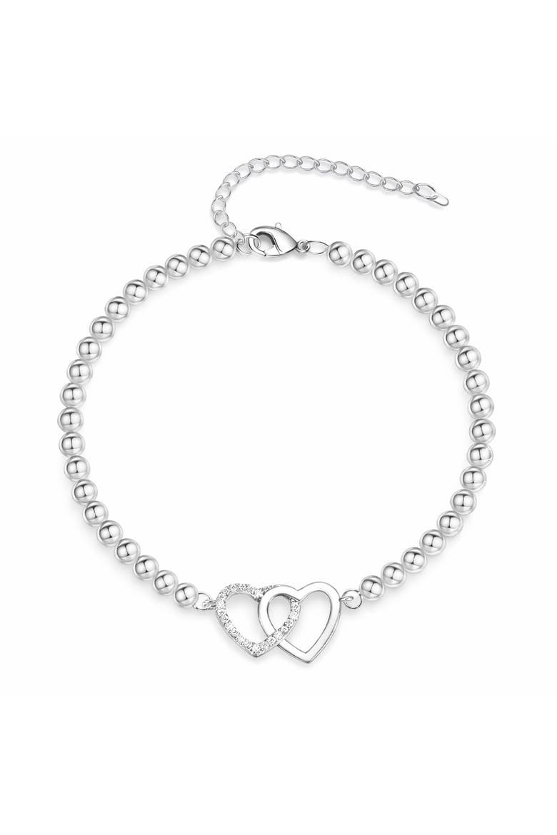 Crystal Heart Bead Bracelet, Main, color, Silver