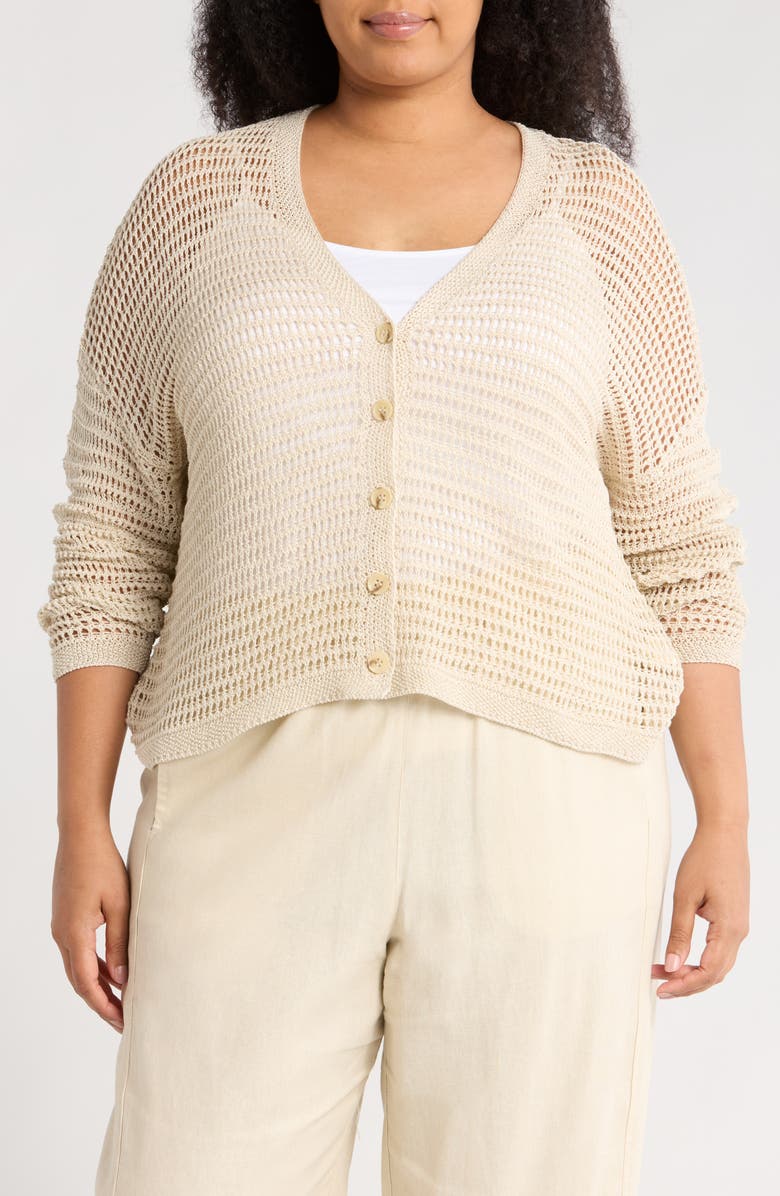 MAX STUDIO Open Stitch Cardigan, Main, color, Oyster