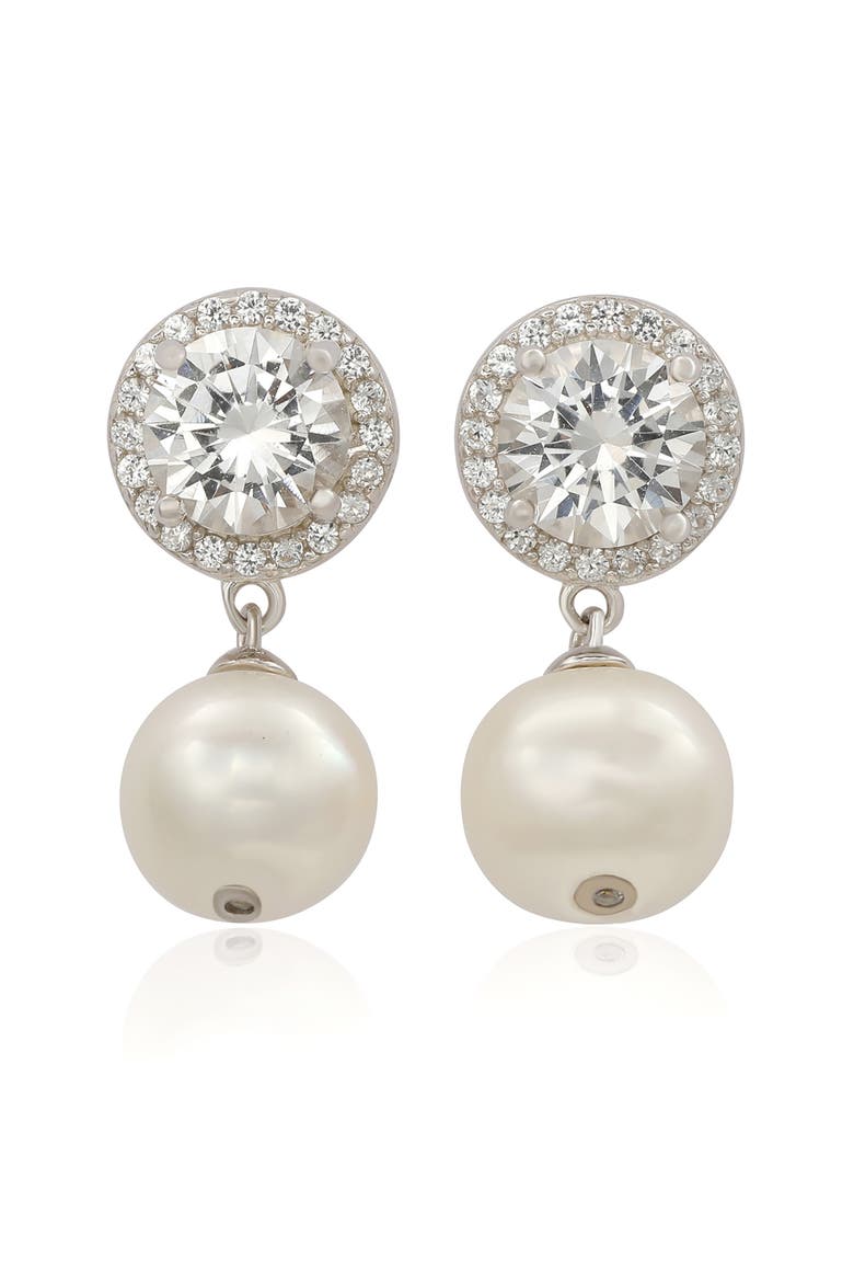 Sterling Silver Freshwater Pearl Drop Earrings, Main, color, WHITE