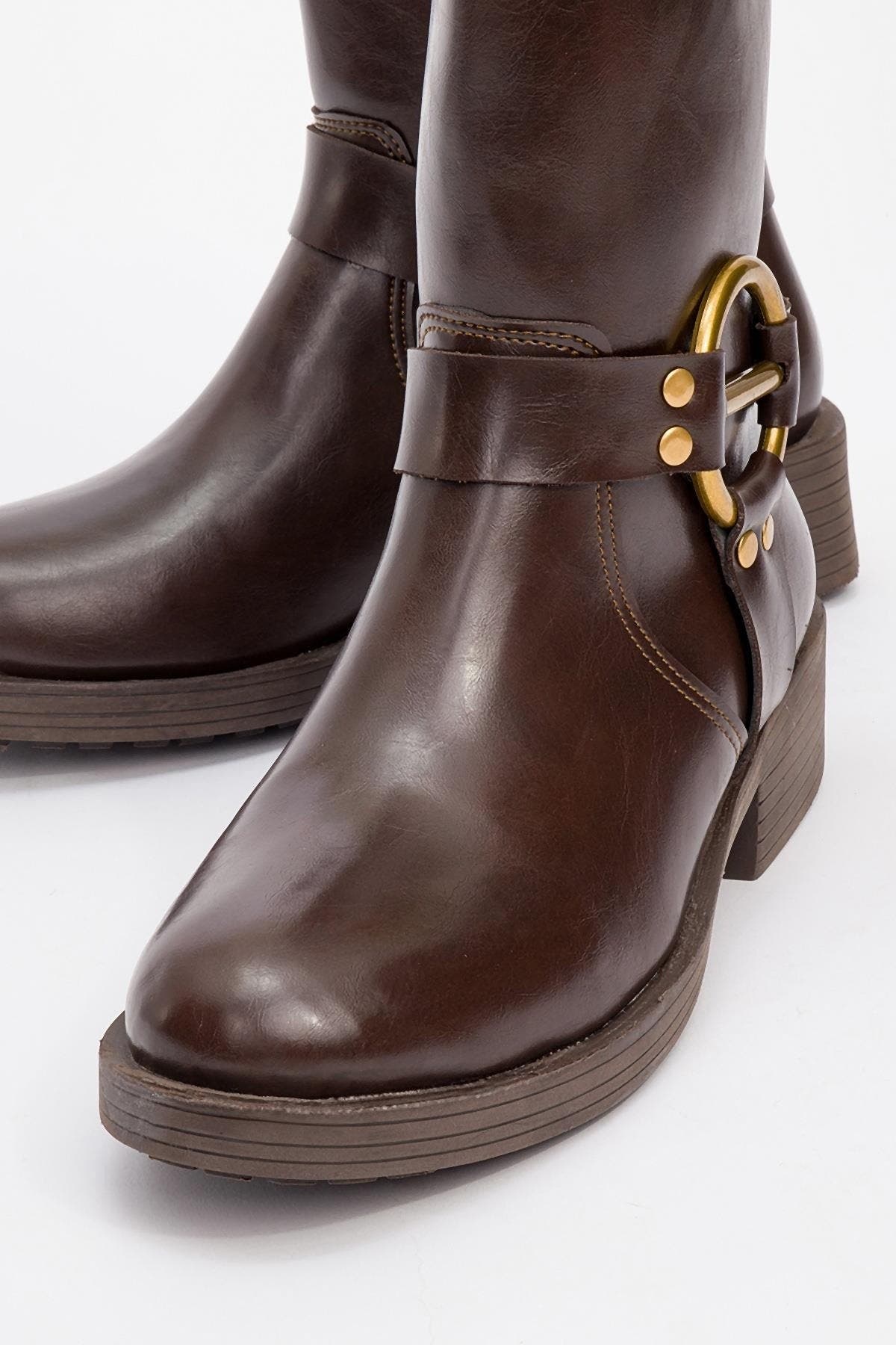 Fies Buckled Boot, Alternate, color, Brown Faux Leather