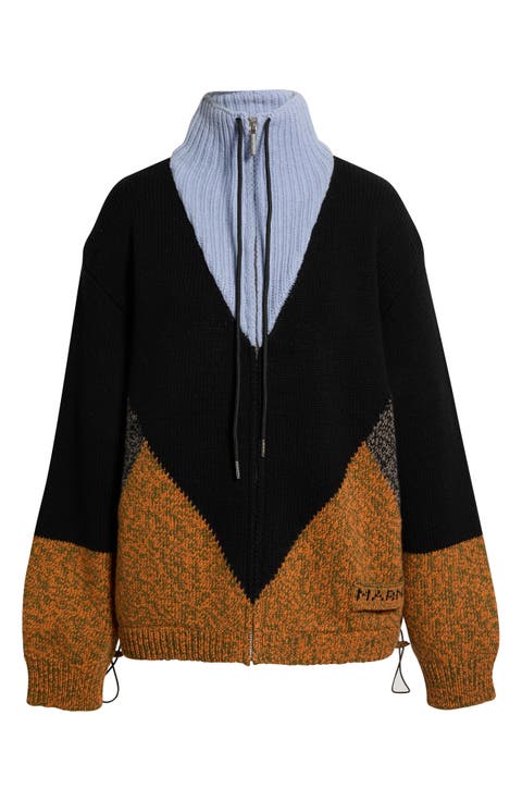 Wool & Cashmere Intarsia Zip Cardigan