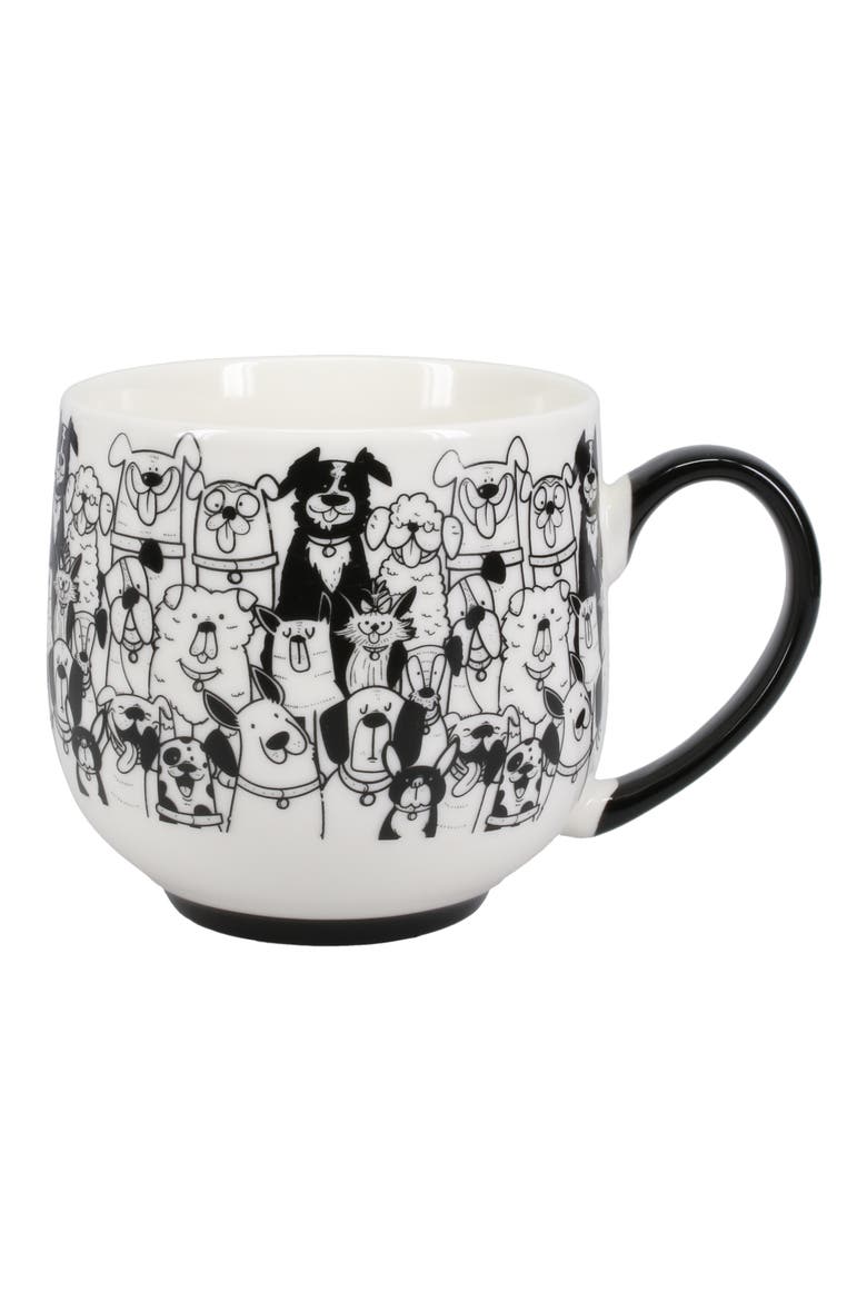 Paws Cafe Set of 4 Porcelain Mugs, Alternate, color, BLACK/ WHITE