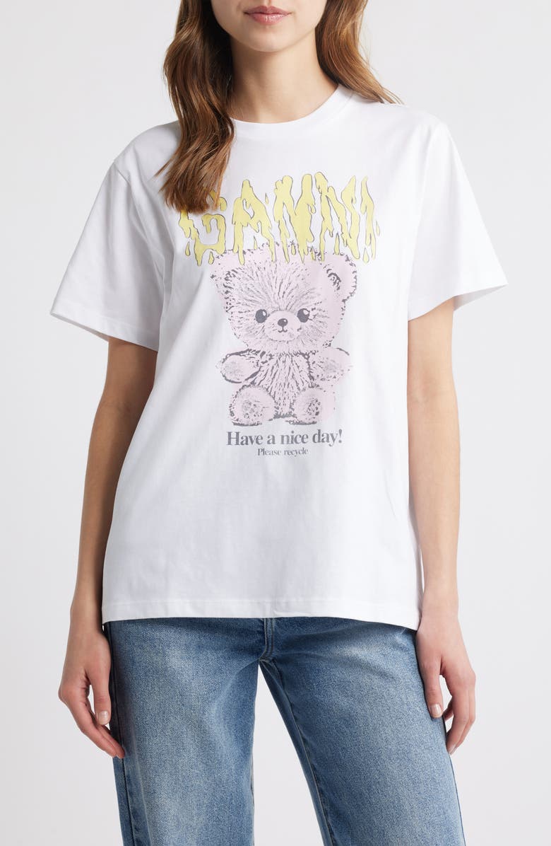 Ganni Basic Teddy Relaxed Graphic T-Shirt, Main, color, 