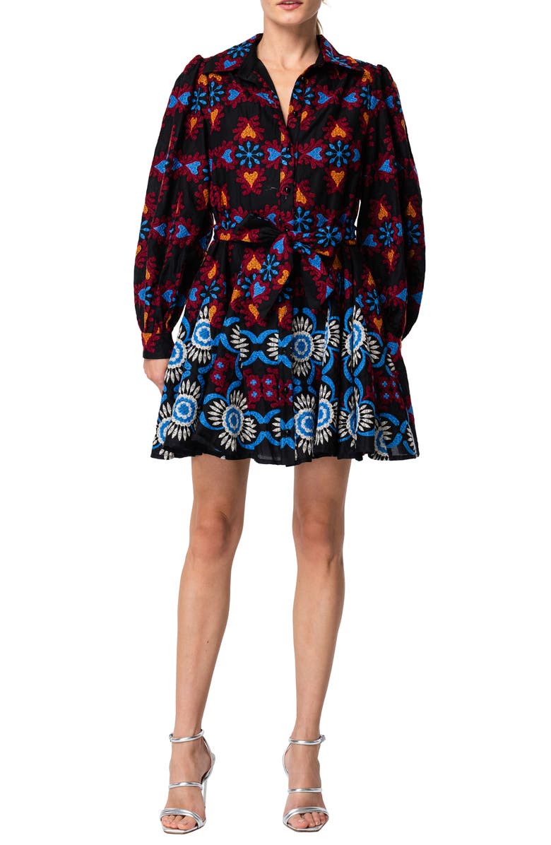 CIEBON Serra Embroidered Long Sleeve Cotton Minidress, Main, color, 