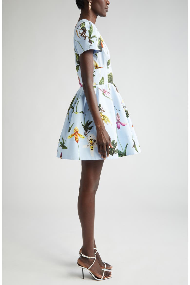 Orchid Print Puff Short Sleeve Dress, Alternate, color, LIGHT BLUE MULTI
