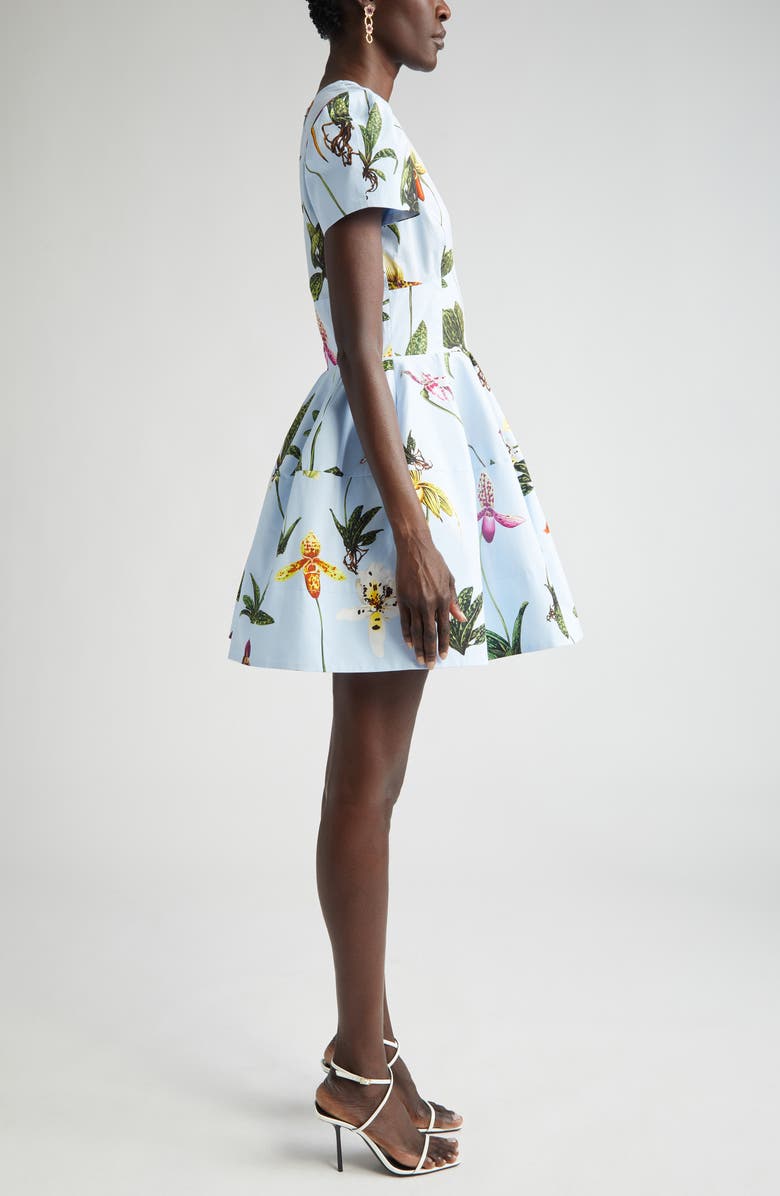 Oscar de la Renta Orchid Print Puff Short Sleeve Dress, Alternate, color,