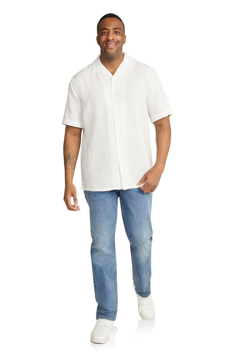 Griffen Relaxed Fit Textured Cotton Camp Shirt, Alternate, color, WHITE