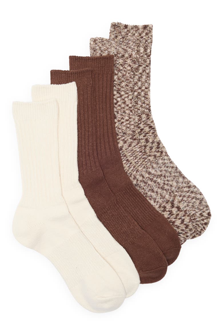 Assorted 3-Pack Crew Socks, Main, color, BEIGE OLIVE BROWN