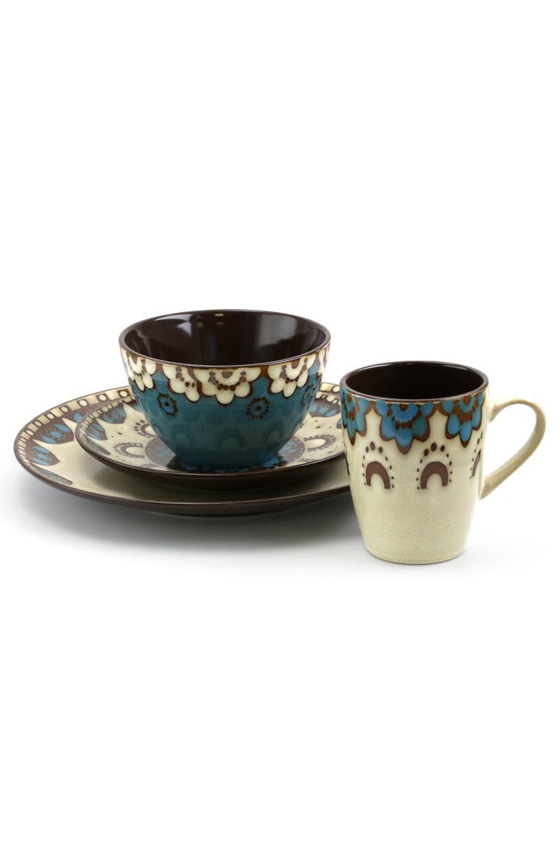 Elama Clay Heart 16 Piece Luxurious Stoneware Dinnerware with Complete Setting for 4, 16pc, Alternate, color, Blue