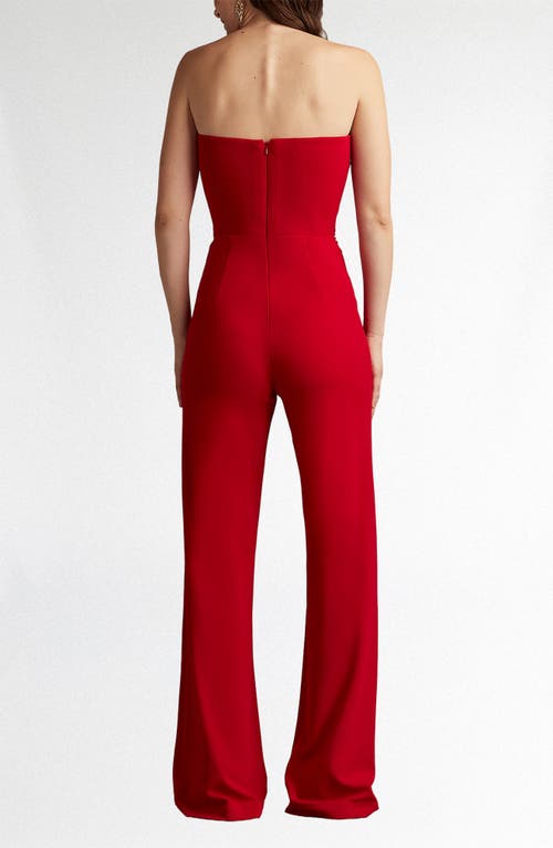 Tadashi Shoji Embroidered Flower Detail Strapless Jumpsuit In Red