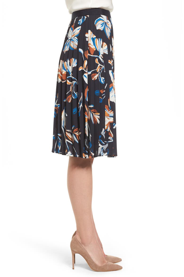 Viplisa Pleated Floral Skirt, Alternate, color, NAVY FANTASY