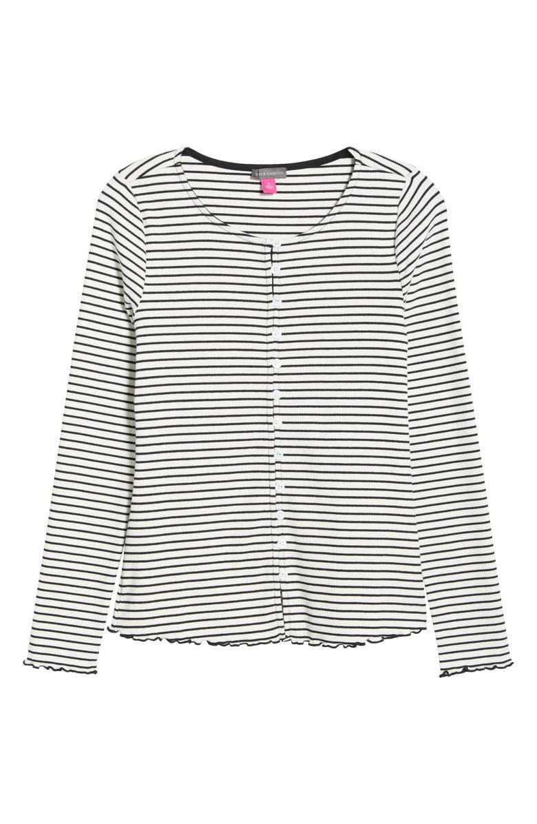 Vince Camuto Stripe Stretch Cotton Knit Top, Main, color, Rich Black