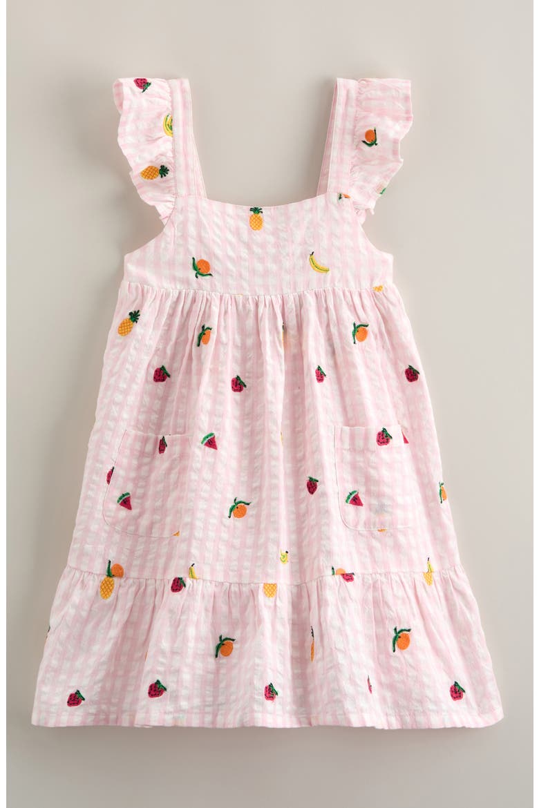 Kids' Pretty Ruffle Seersucker Dress, Main, color, PINK TROPICAL FRUIT GINGHAM