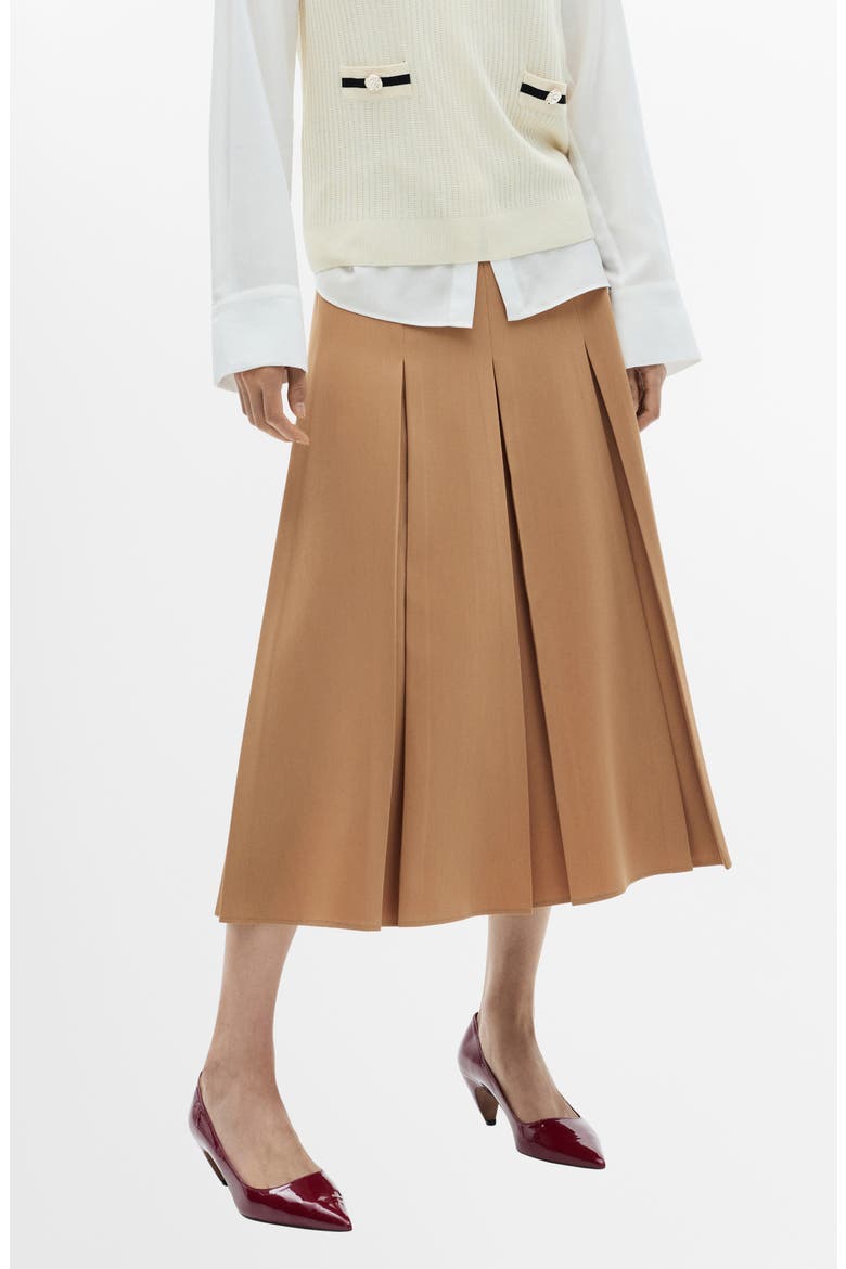 Godet Midi Skirt, Alternate, color, MEDIUM BROWN