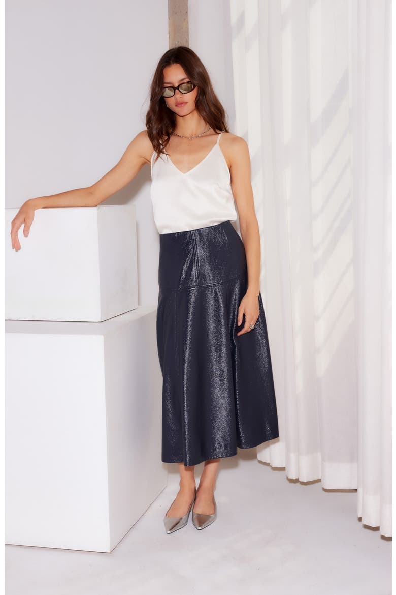 Bronwyn Faux Leather Midi Skirt, Alternate, color, NAVY