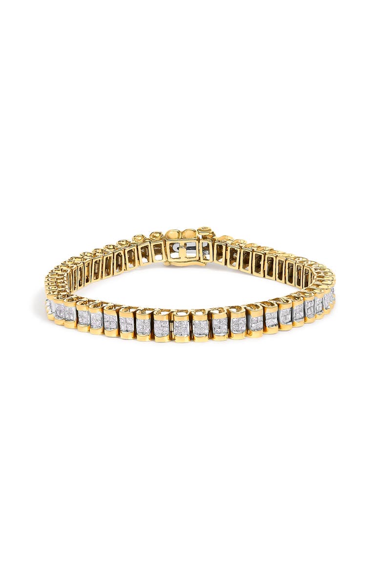 14K Gold 3.0 Cttw Princess Cut Quad Invisible Set Tennis Bracelet, Main, color, Yellow